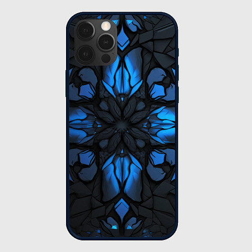 Чехол iPhone 12 Pro Max Синий абстрактный узор на плитах / 3D-Черный – фото 1