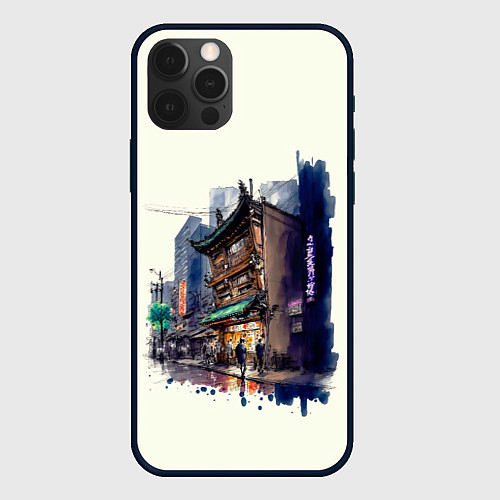 Чехол iPhone 12 Pro Max Улица ночных баров / 3D-Черный – фото 1