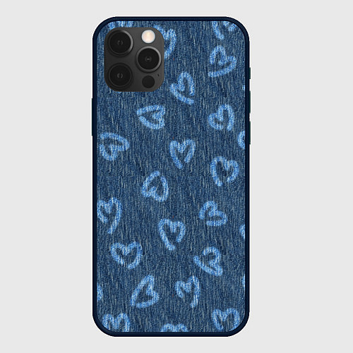 Чехол iPhone 12 Pro Max Hearts on denim / 3D-Черный – фото 1