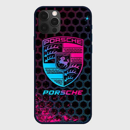 Чехол iPhone 12 Pro Max Porsche - neon gradient / 3D-Черный – фото 1