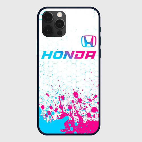 Чехол iPhone 12 Pro Max Honda neon gradient style: символ сверху / 3D-Черный – фото 1