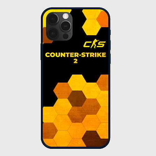 Чехол iPhone 12 Pro Max Counter-Strike 2 - gold gradient: символ сверху / 3D-Черный – фото 1