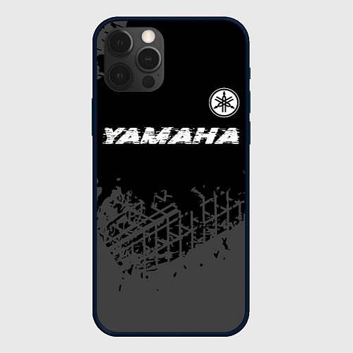 Чехол iPhone 12 Pro Max Yamaha speed на темном фоне со следами шин: символ / 3D-Черный – фото 1