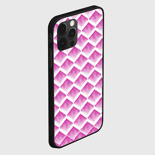 Чехол iPhone 12 Pro Max Розовые вдавленные ромбы / 3D-Черный – фото 2