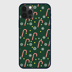 Чехол для iPhone 12 Pro Max Рождественский леденец и снежинки узор, цвет: 3D-черный