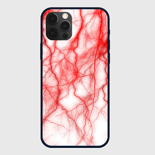 Чехол iPhone 12 Pro Max Белый фон и красные молнии / 3D-Черный – фото 1