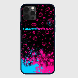 Чехол iPhone 12 Pro Max Lamborghini - neon gradient: символ сверху