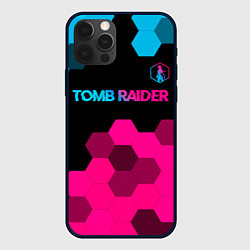 Чехол iPhone 12 Pro Max Tomb Raider - neon gradient: символ сверху