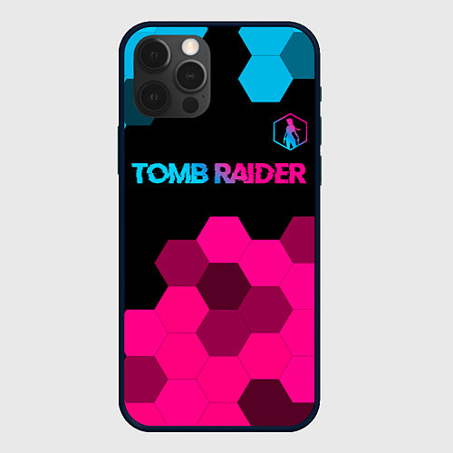 Чехол iPhone 12 Pro Max Tomb Raider - neon gradient: символ сверху / 3D-Черный – фото 1