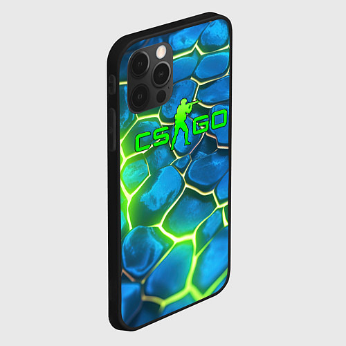 Чехол iPhone 12 Pro Max CSGO green blue neon / 3D-Черный – фото 2