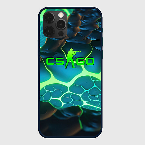 Чехол iPhone 12 Pro Max CSGO разлом неоновых плит / 3D-Черный – фото 1