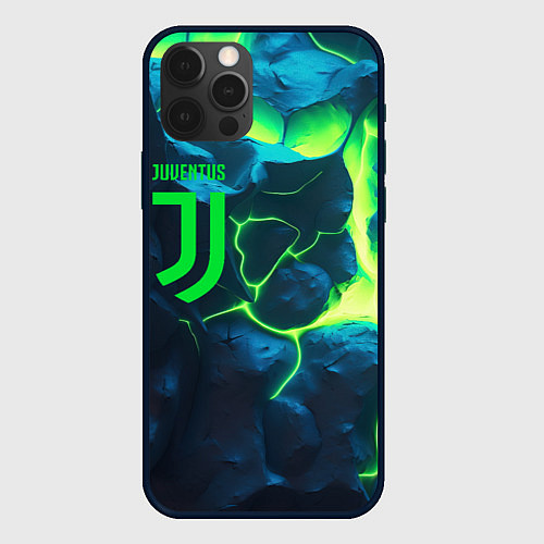 Чехол iPhone 12 Pro Max Juventus green neon / 3D-Черный – фото 1