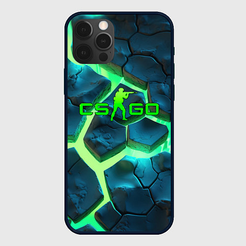 Чехол iPhone 12 Pro Max CS GO green texture logo / 3D-Черный – фото 1