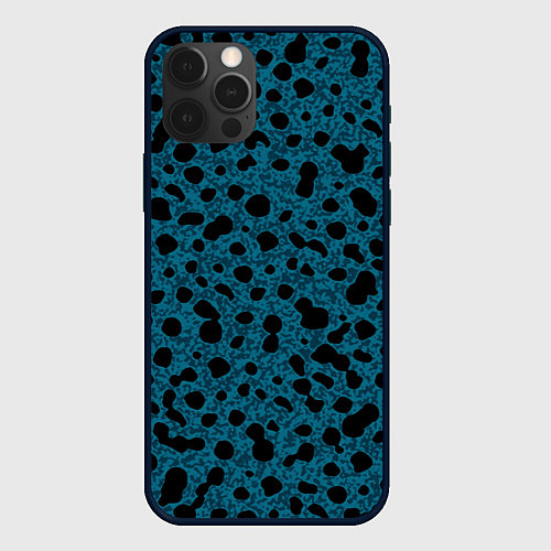 Чехол iPhone 12 Pro Max Пятнистый паттерн бирюзовый / 3D-Черный – фото 1