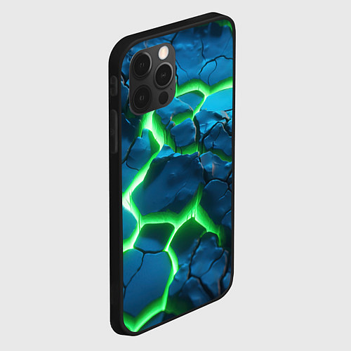 Чехол iPhone 12 Pro Max Разлом зеленых плит / 3D-Черный – фото 2