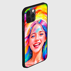 Чехол для iPhone 12 Pro Max Девушка с красочными волосами в каплях воды, цвет: 3D-черный — фото 2