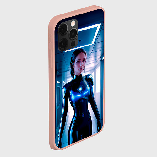 Чехол iPhone 12 Pro Max Девушка биоробот на космической станции / 3D-Светло-розовый – фото 2