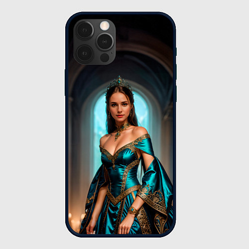 Чехол iPhone 12 Pro Max Девушка принцесса в бирюзовом платье с драгоценнос / 3D-Черный – фото 1