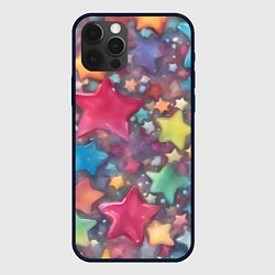 Чехол для iPhone 12 Pro Max Разноцветные новогодние звёзды, цвет: 3D-черный