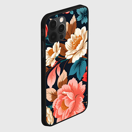 Чехол iPhone 12 Pro Max Летние цветы - паттерн / 3D-Черный – фото 2