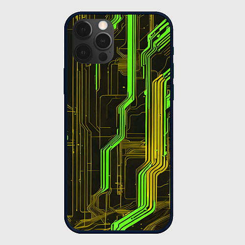 Чехол iPhone 12 Pro Max Кибер схема зелёная / 3D-Черный – фото 1
