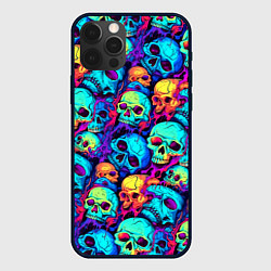 Чехол для iPhone 12 Pro Max Яркие кислотные черепа, цвет: 3D-черный