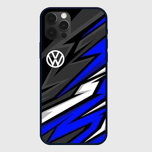 Чехол iPhone 12 Pro Max Volkswagen - Синяя абстракция / 3D-Черный – фото 1