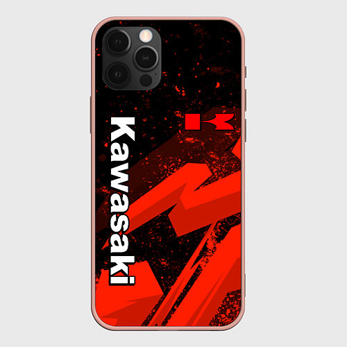 Чехол iPhone 12 Pro Max Кавасаки - красные брызги / 3D-Светло-розовый – фото 1