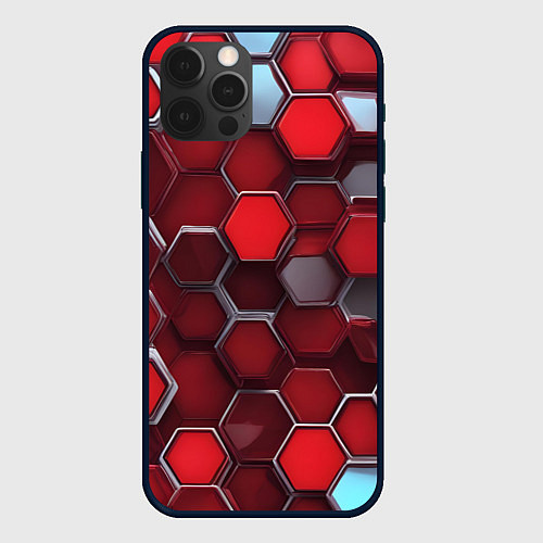 Чехол iPhone 12 Pro Max Cyber hexagon red / 3D-Черный – фото 1