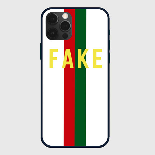 Чехол iPhone 12 Pro Max Зелёная и красная полосы с надписью Fake / 3D-Черный – фото 1