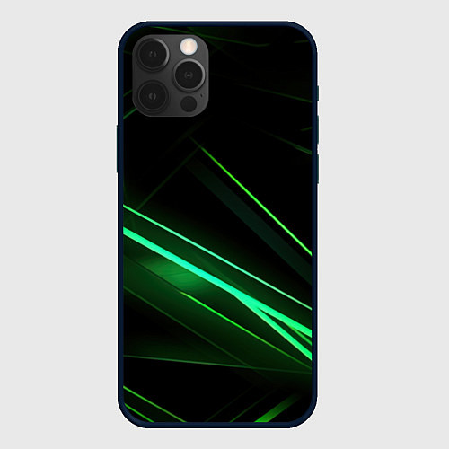 Чехол iPhone 12 Pro Max Green lines black backgrouns / 3D-Черный – фото 1