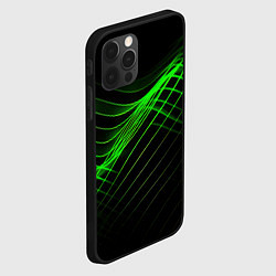 Чехол для iPhone 12 Pro Max Зеленые яркие линии, цвет: 3D-черный — фото 2