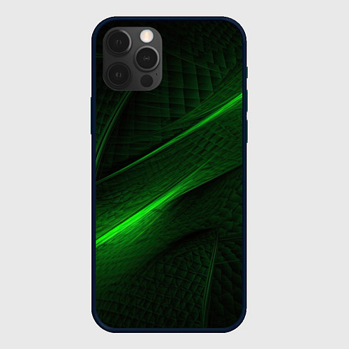 Чехол iPhone 12 Pro Max Green neon lines / 3D-Черный – фото 1