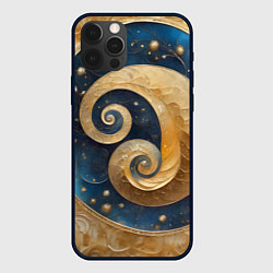 Чехол для iPhone 12 Pro Max Синий золотой декоративный орнамент, цвет: 3D-черный