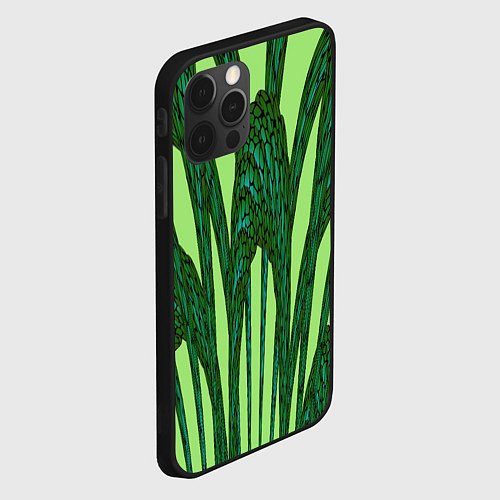 Чехол iPhone 12 Pro Max Зеленый растительный мотив / 3D-Черный – фото 2