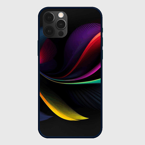 Чехол iPhone 12 Pro Max Ночная абстракция из разноцветных лучей / 3D-Черный – фото 1
