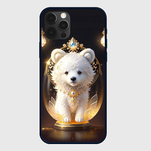 Чехол iPhone 12 Pro Max Белый медвежонок с фонариками / 3D-Черный – фото 1