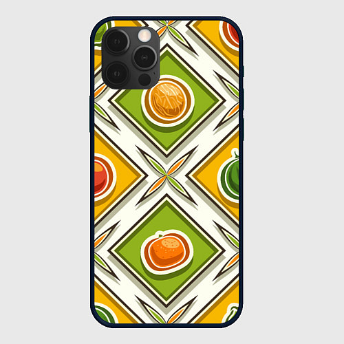 Чехол iPhone 12 Pro Max Fruits and berries pattern / 3D-Черный – фото 1