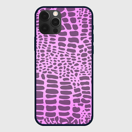 Чехол iPhone 12 Pro Max Розовая рептилия / 3D-Черный – фото 1