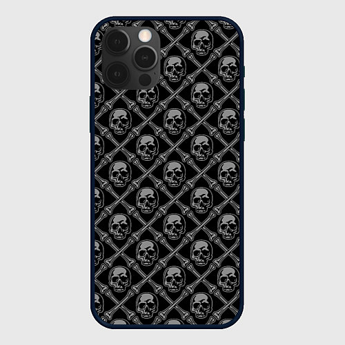 Чехол iPhone 12 Pro Max Черепа и кости - чёрный / 3D-Черный – фото 1