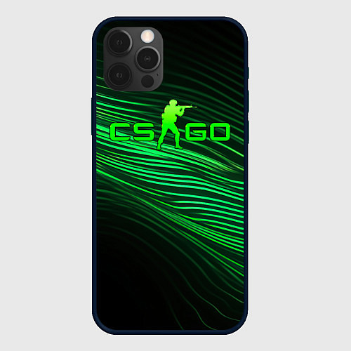 Чехол iPhone 12 Pro Max CSGO green lines logo / 3D-Черный – фото 1
