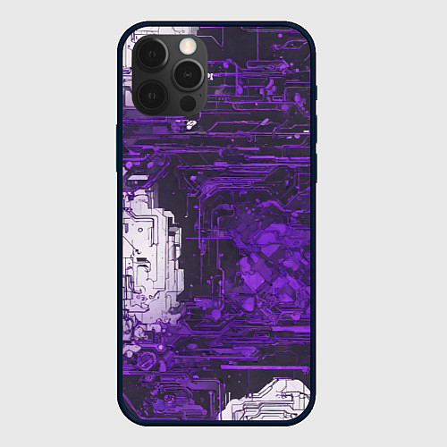 Чехол iPhone 12 Pro Max Киберпанк заражение фиолетовое / 3D-Черный – фото 1