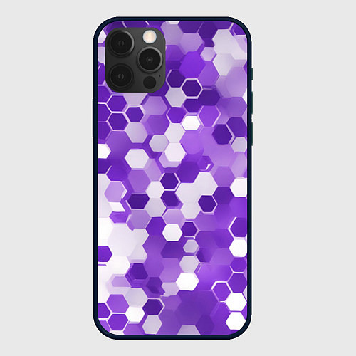 Чехол iPhone 12 Pro Max Кибер Hexagon Фиолетовый / 3D-Черный – фото 1