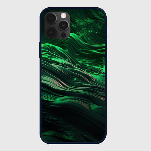 Чехол iPhone 12 Pro Max Зеленые абстрактные волны / 3D-Черный – фото 1
