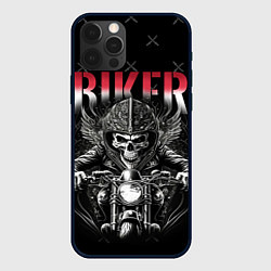 Чехол для iPhone 12 Pro Max Скелет байкера на мотоцикле, цвет: 3D-черный