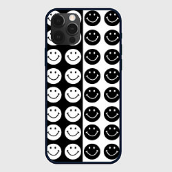 Чехол для iPhone 12 Pro Max Smiley black and white, цвет: 3D-черный