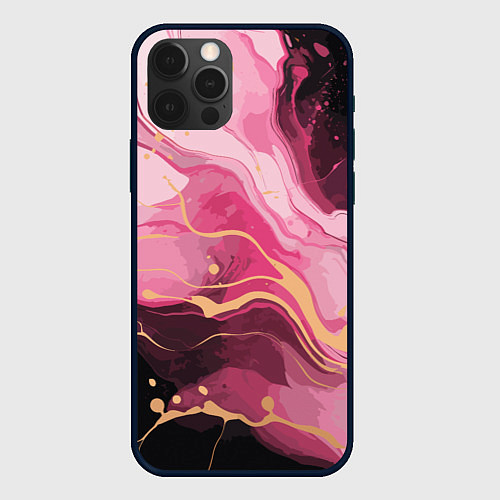 Чехол iPhone 12 Pro Max Абстрактный черно-розовый мраморный узор / 3D-Черный – фото 1