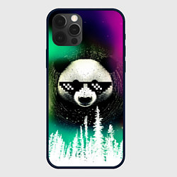 Чехол iPhone 12 Pro Max Панда в очках на фоне северного сияния и леса