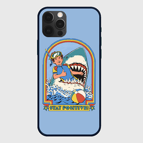 Чехол iPhone 12 Pro Max Хищная акула водолаз - будь позитивным / 3D-Черный – фото 1