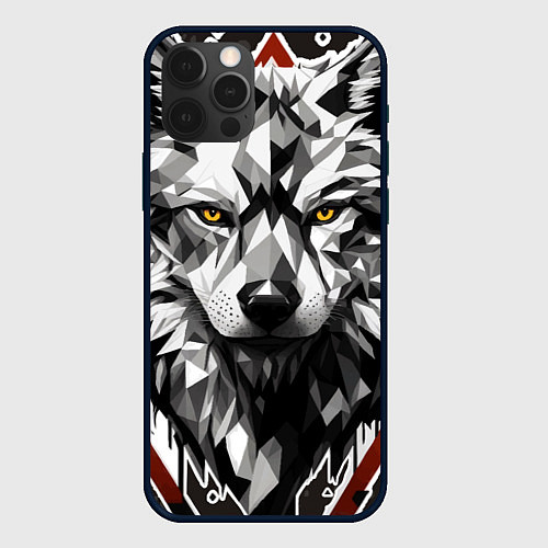 Чехол iPhone 12 Pro Max Черный волк - полигональная голова зверя / 3D-Черный – фото 1